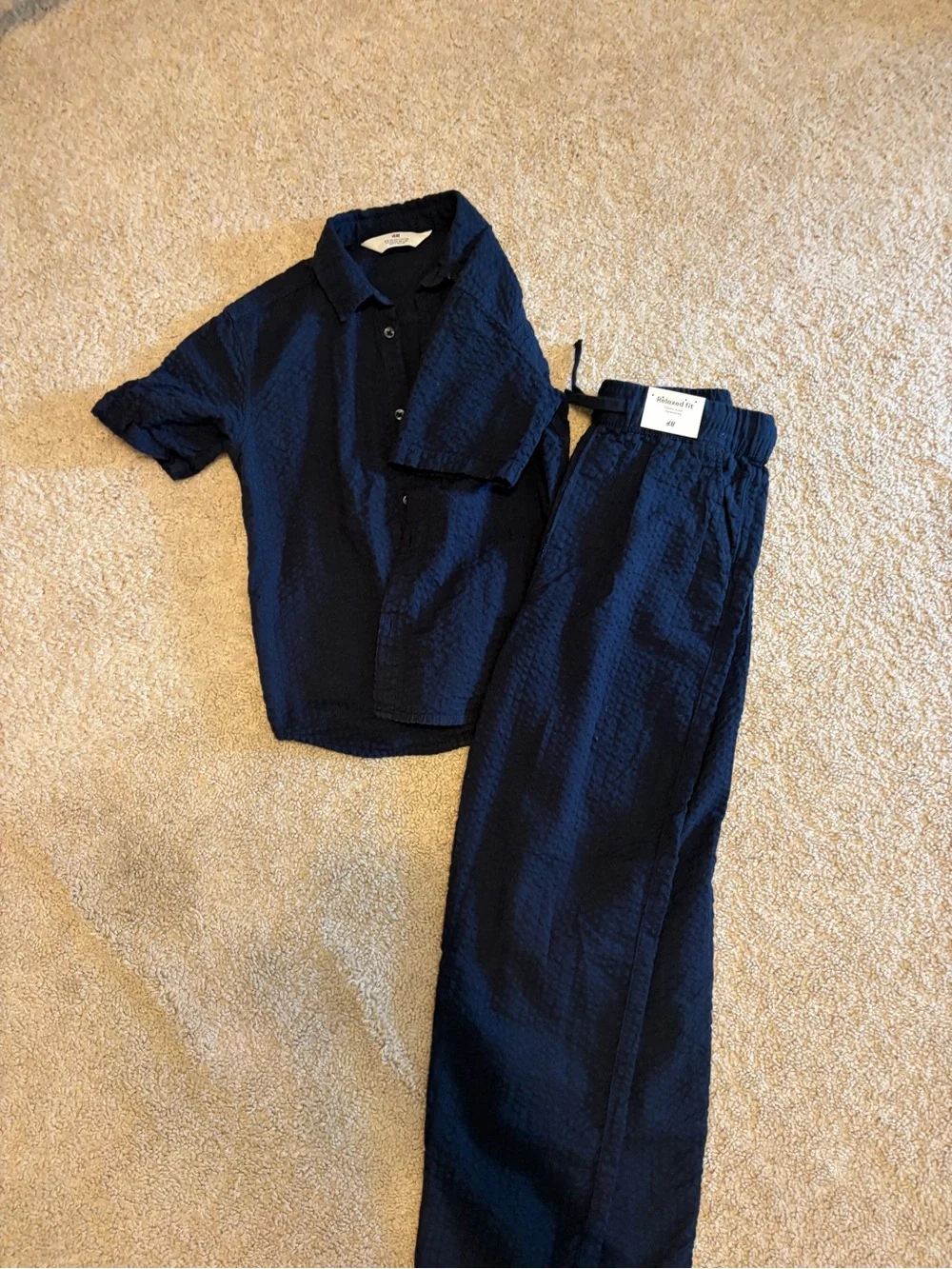 H&M Relaxed Fit Boy's Navy Waffle Lounge Pants & Shirt